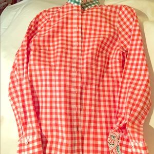 Gorsuch Fancy Orange/ white checked cotton Blouse